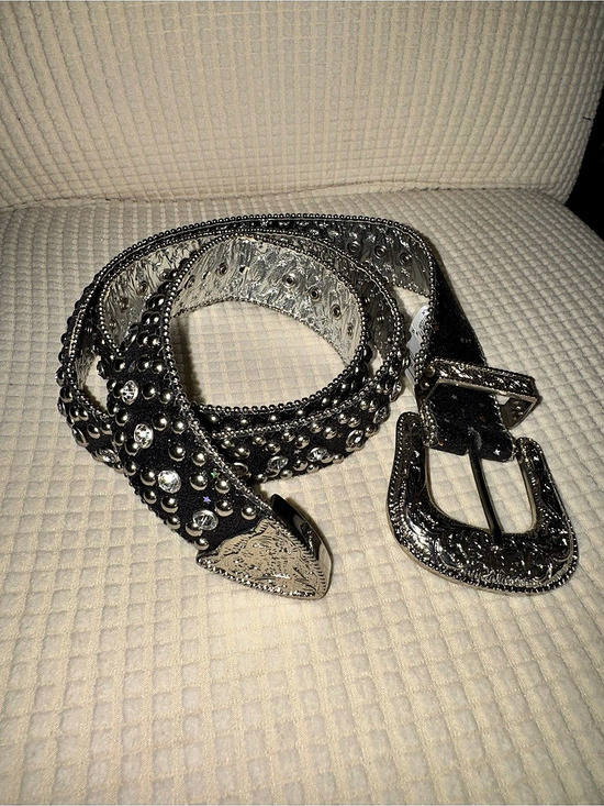 Guess Accessories - GUESS Y2K Sparkly Studded Rhinestone Belt in Black & Silver XL NWT